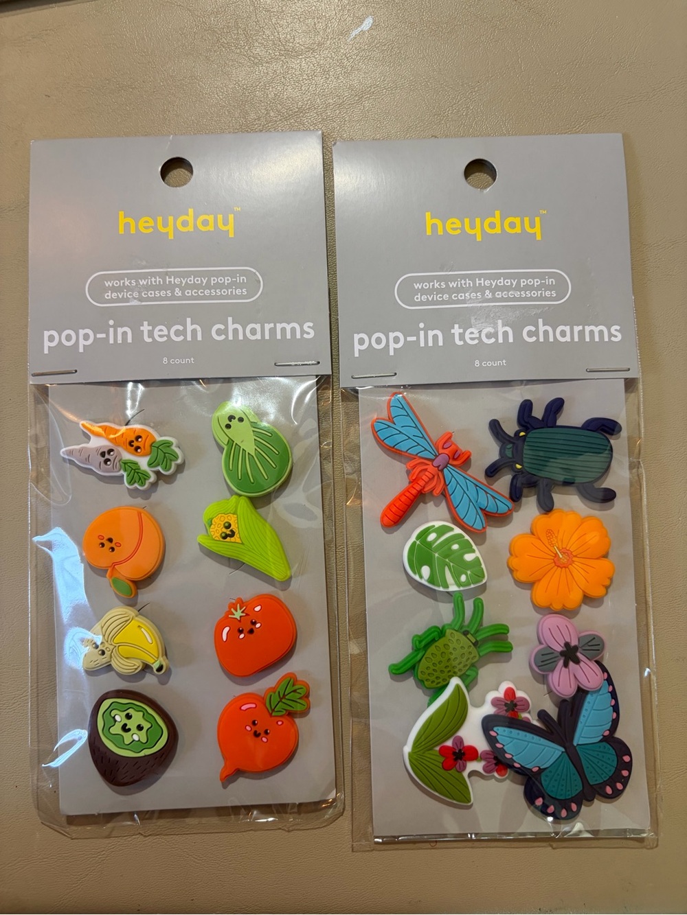 heyday Colorful Fruit & Nature Pop-In Tech Charms - Orange, Green, Blue
